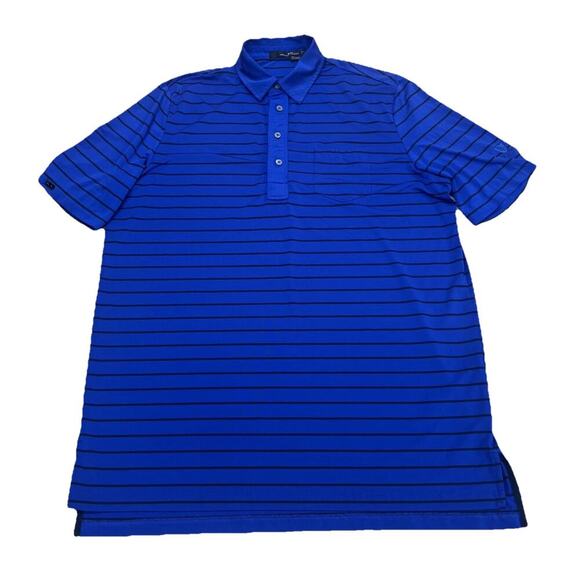 RLX Ralph Lauren Performance For Polo Shirt Men Size L Blue Striped Stretch - Picture 2 of 11